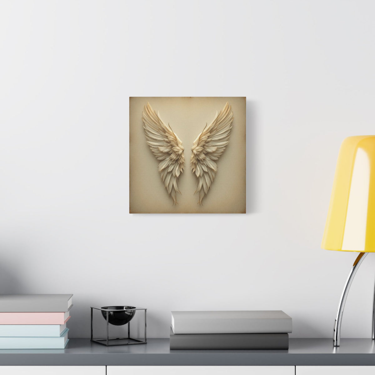 Soft Sepia Angel Wings Satin Canvas, Stretched