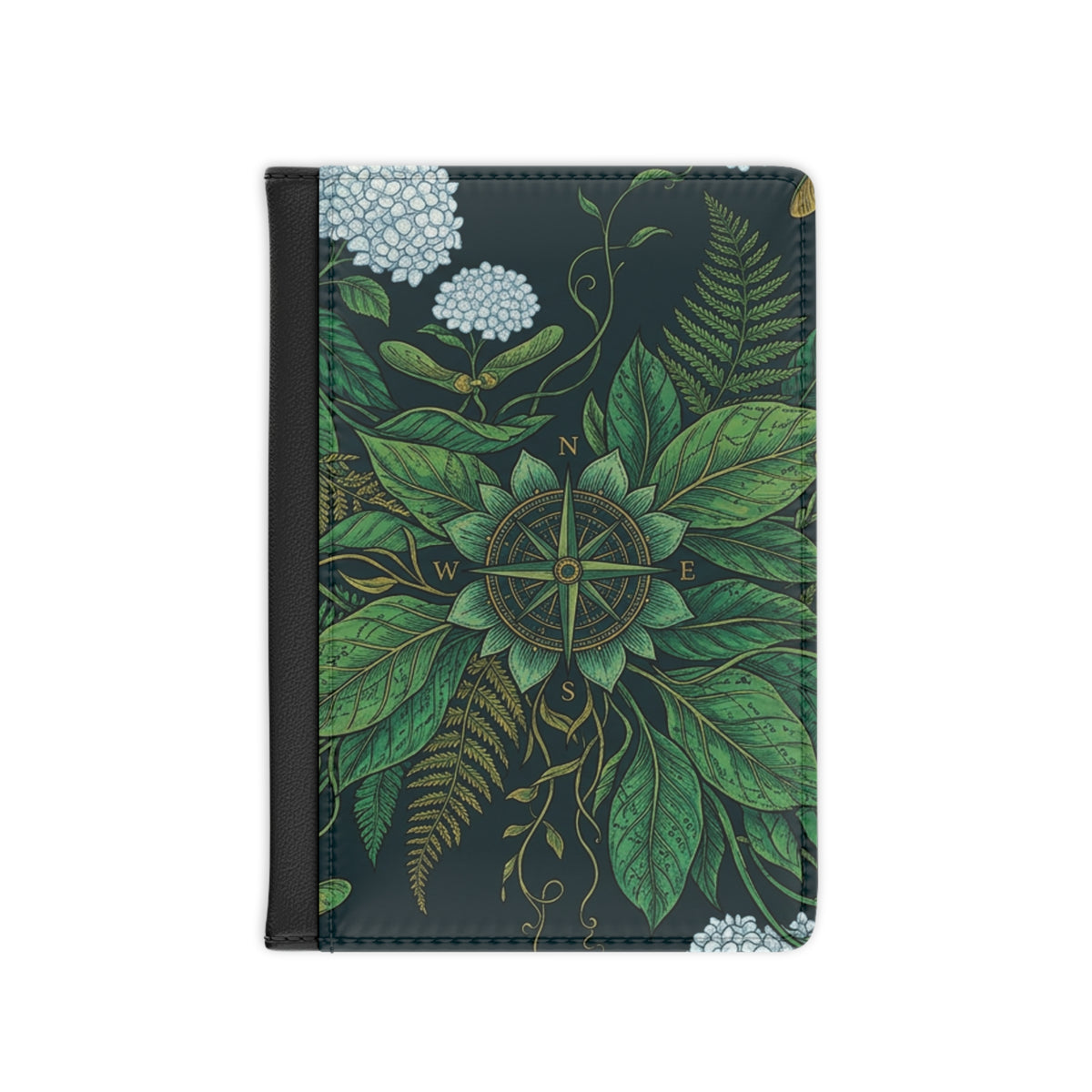 Stylized Compass Botanical Pattern Passport Cover