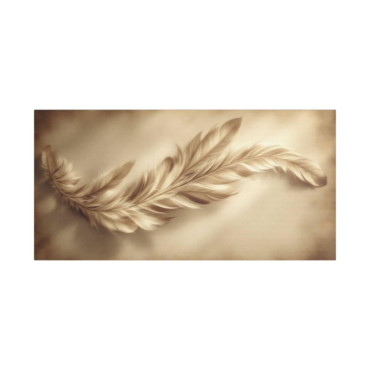 Soft Sepia Wispy Feather Satin Canvas, Stretched