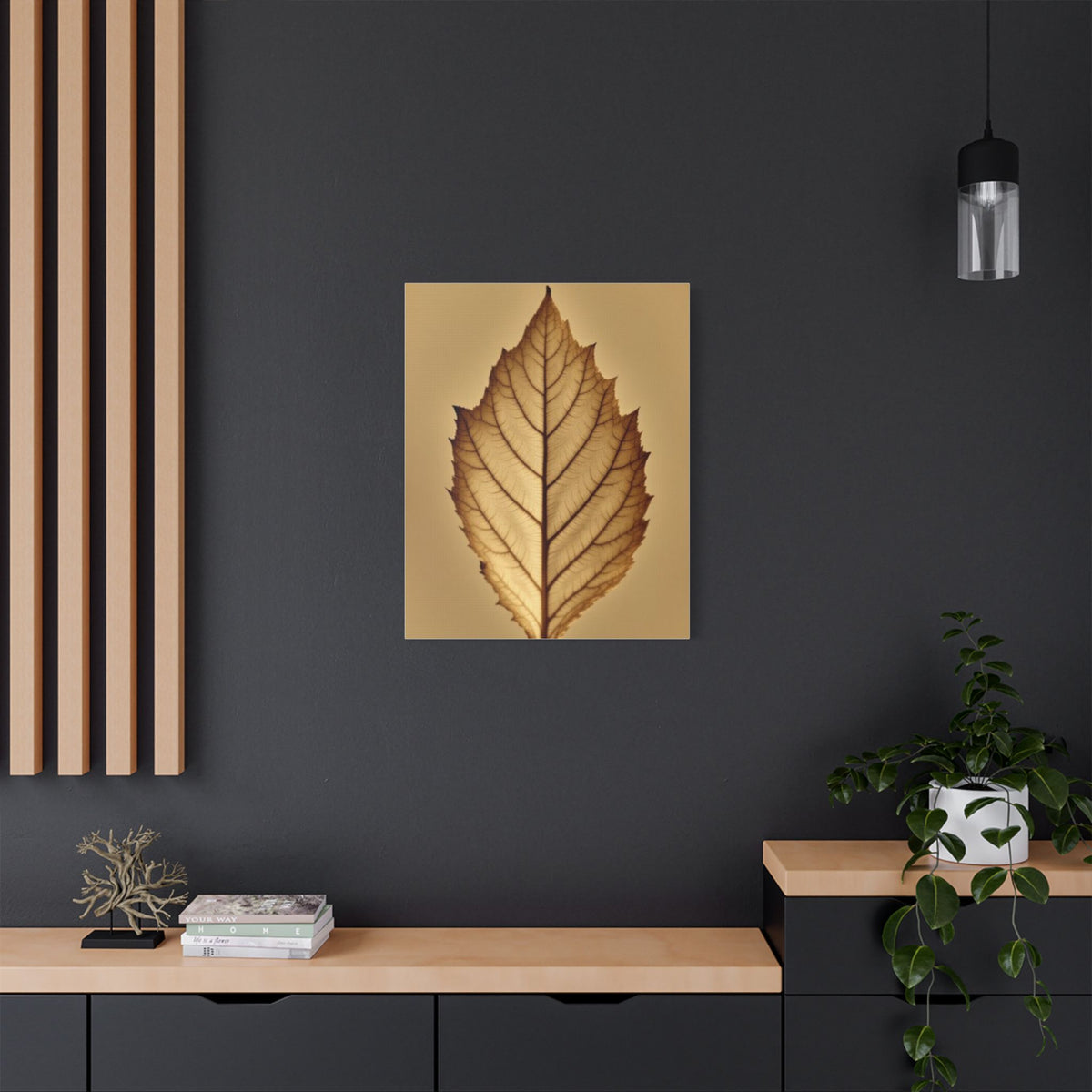 Soft Sepia Leaf Satin Canvas, Stretched