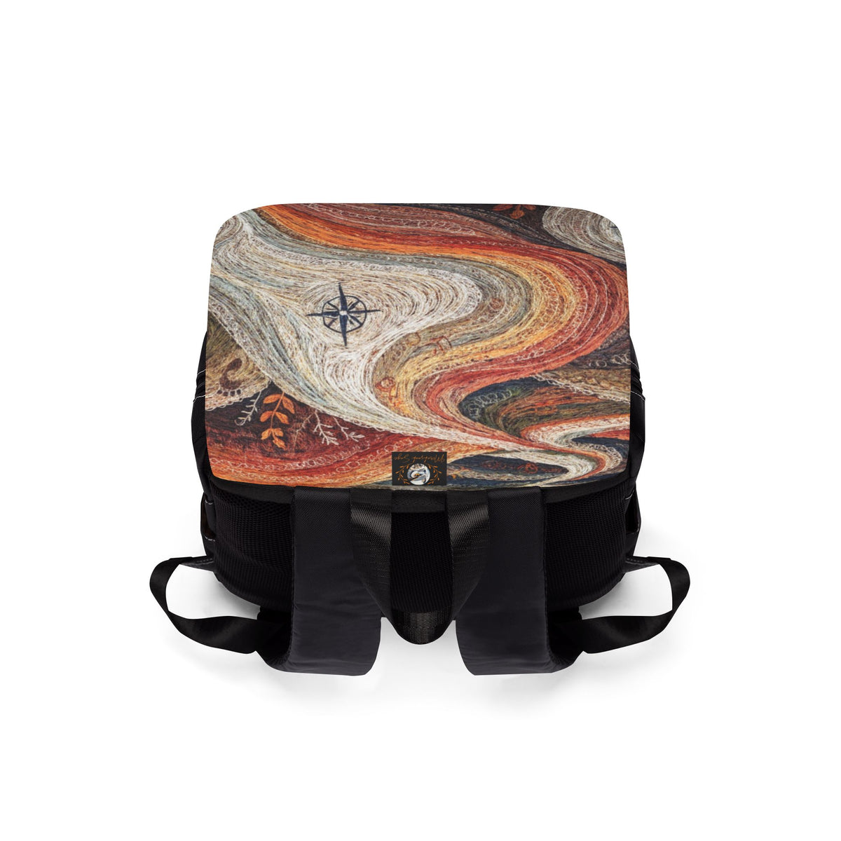Stylized Compass Winding Path Oxford Canvas Backpack