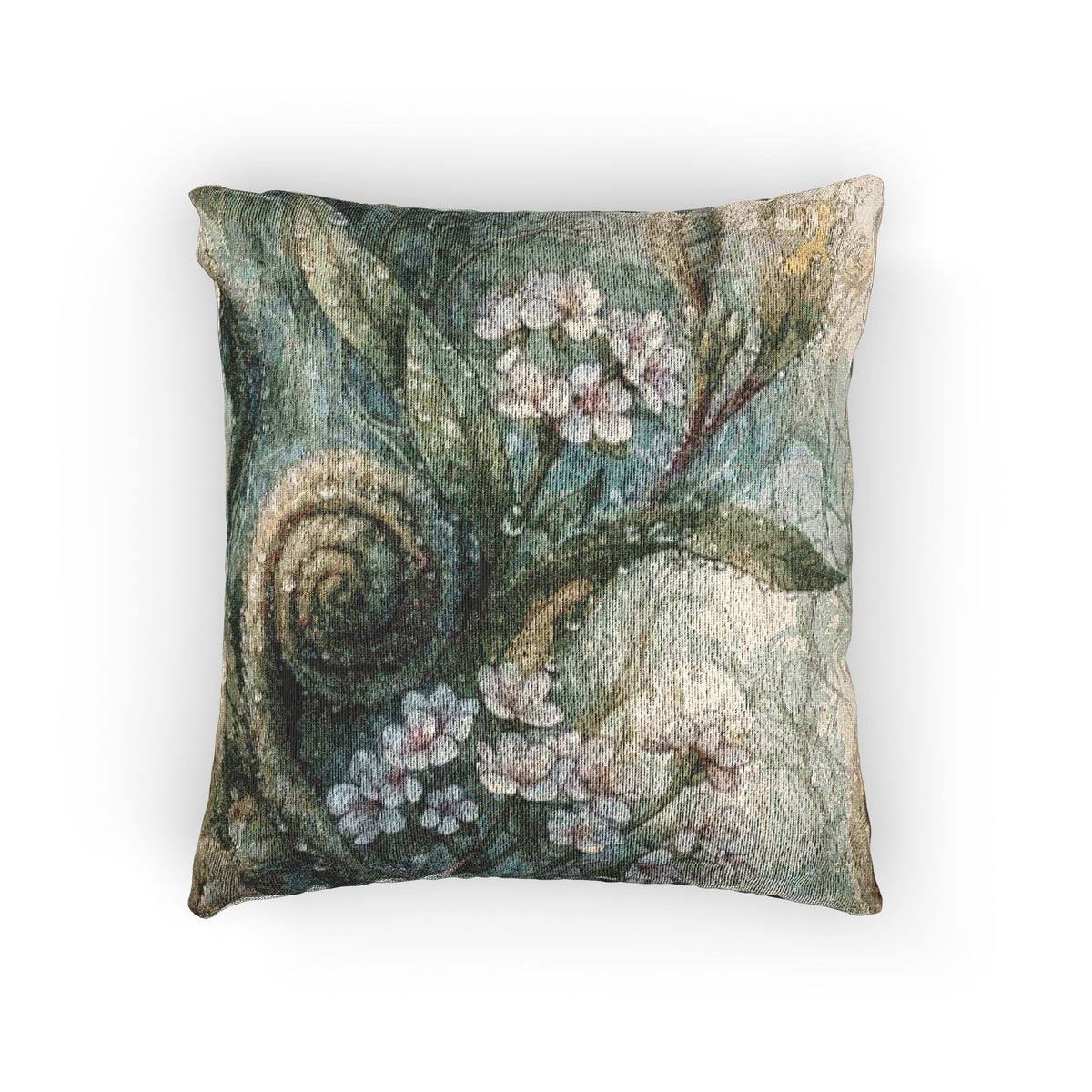 Flower and Fern Botanical Print Woven Pillow