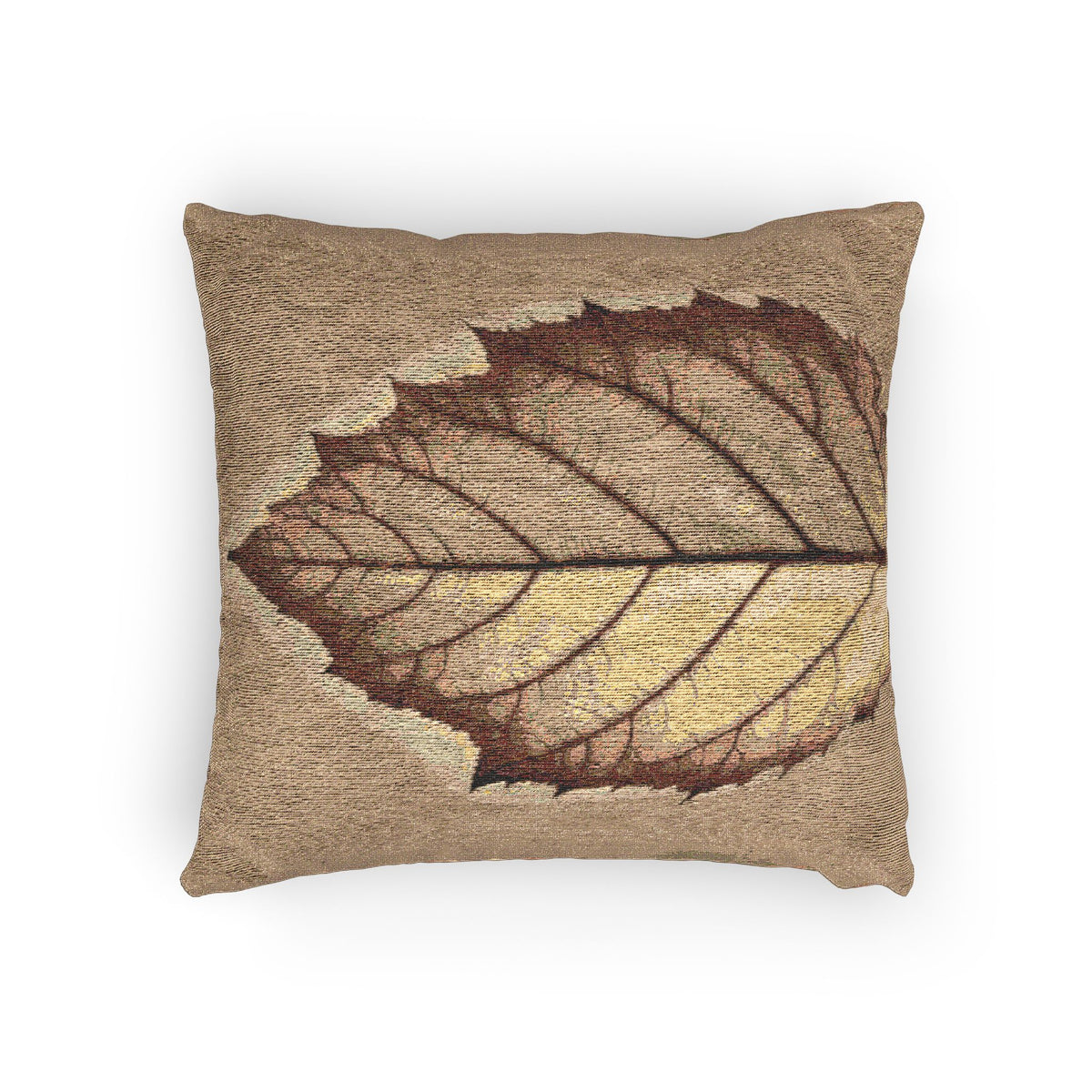 Soft Sepia Leaf Woven Pillow