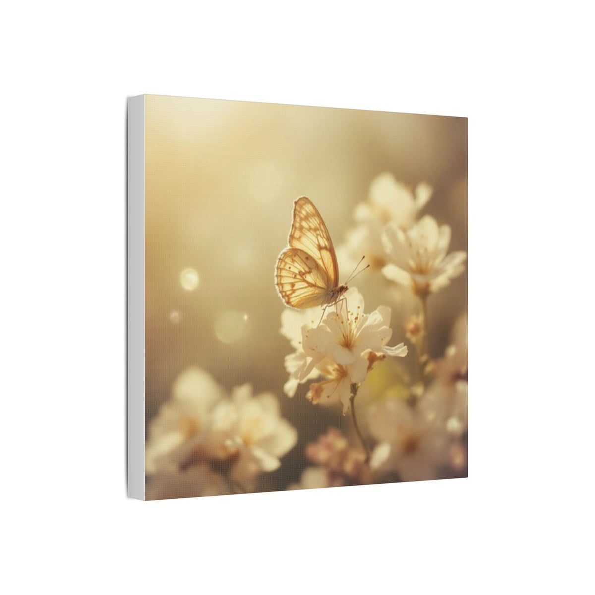 Soft Sepia Butterfly and Bloom Satin Canvas, Stretched
