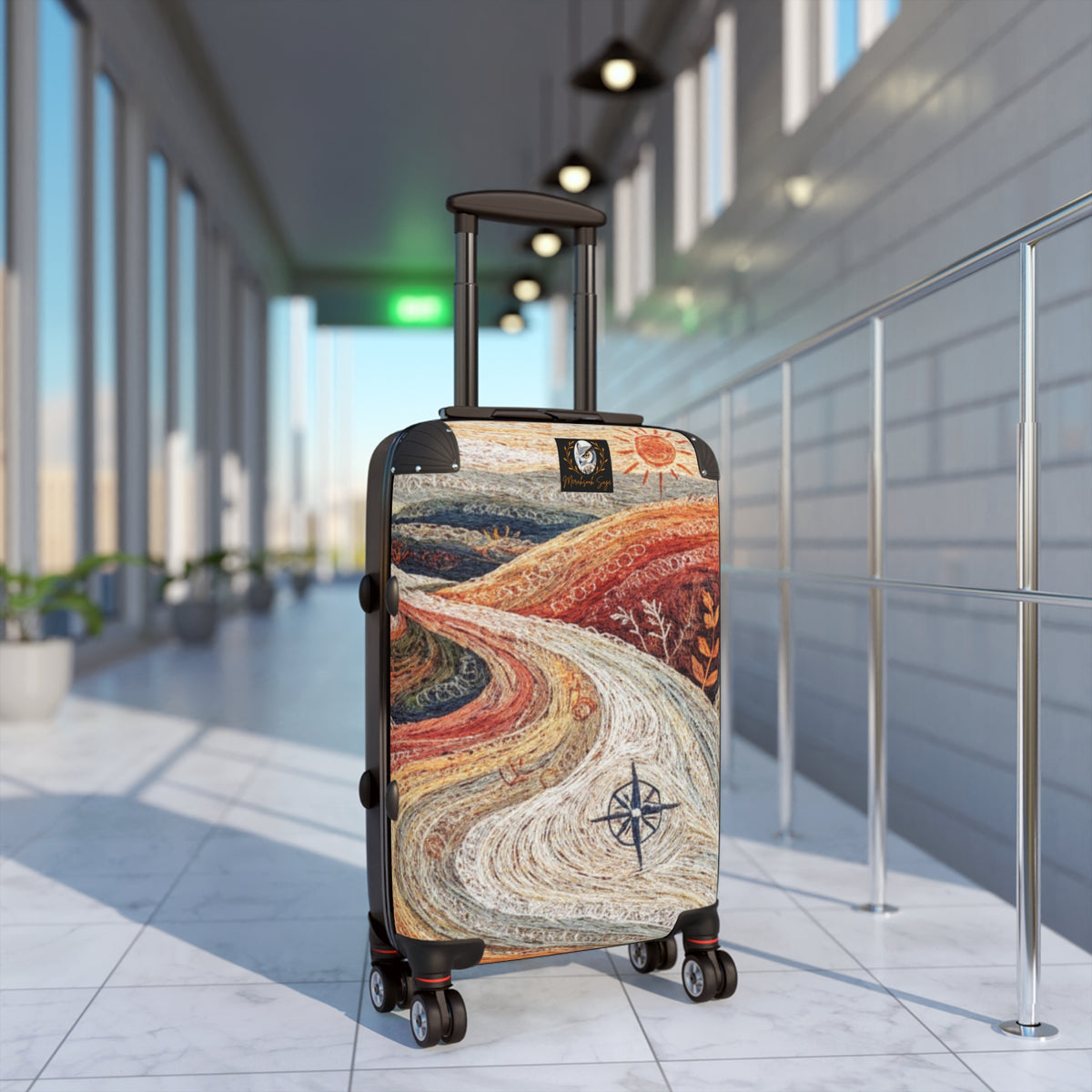 Stylized Compass Winding Path Suitcase