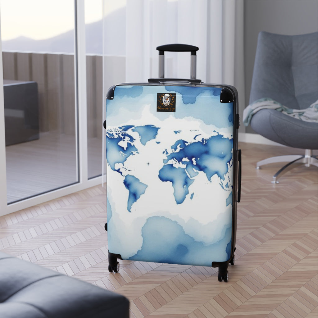 Blue Watercolor Map Suitcase