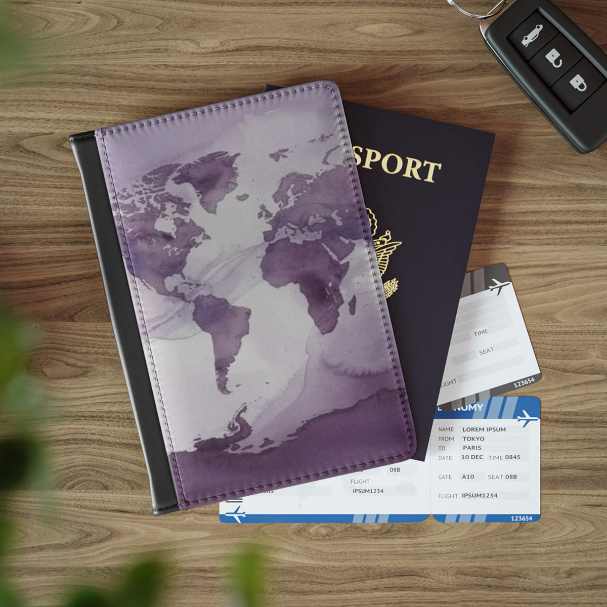 Purple Watercolor Map Passport Cover