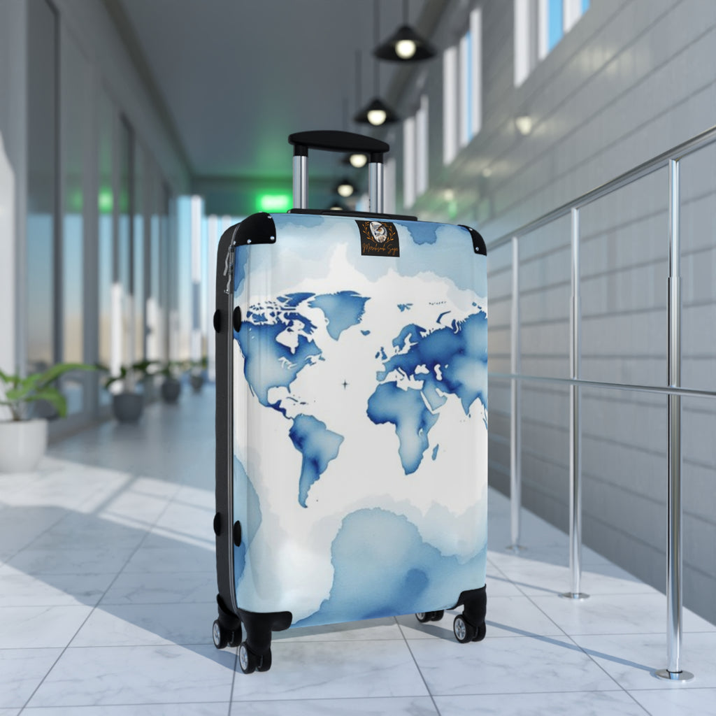 Blue Watercolor Map Suitcase