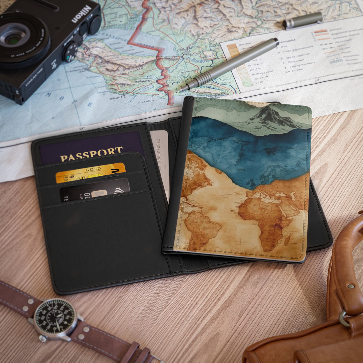 Stylized Layered Map Passport Cover