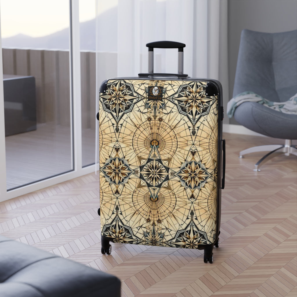 Vintage Compass Pattern Suitcase