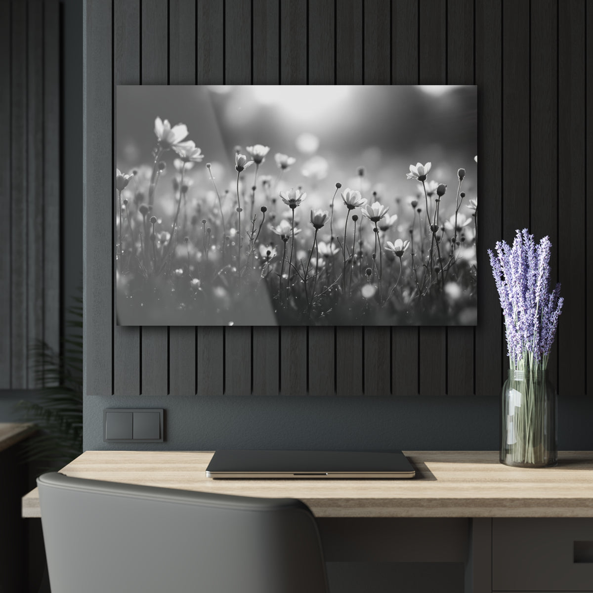 Delicate Wild Daisies Black and White Acrylic Prints (French Cleat Hanging)