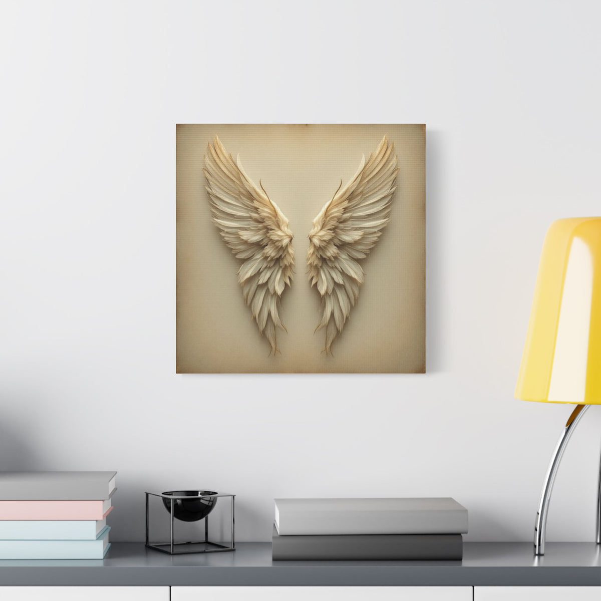 Soft Sepia Angel Wings Satin Canvas, Stretched