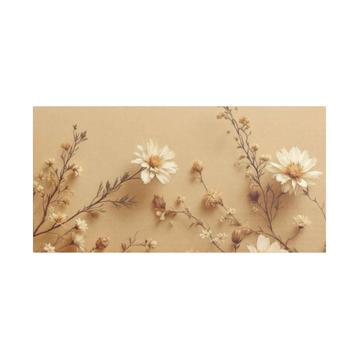 Soft Sepia Botanical Daisies Satin Canvas, Stretched