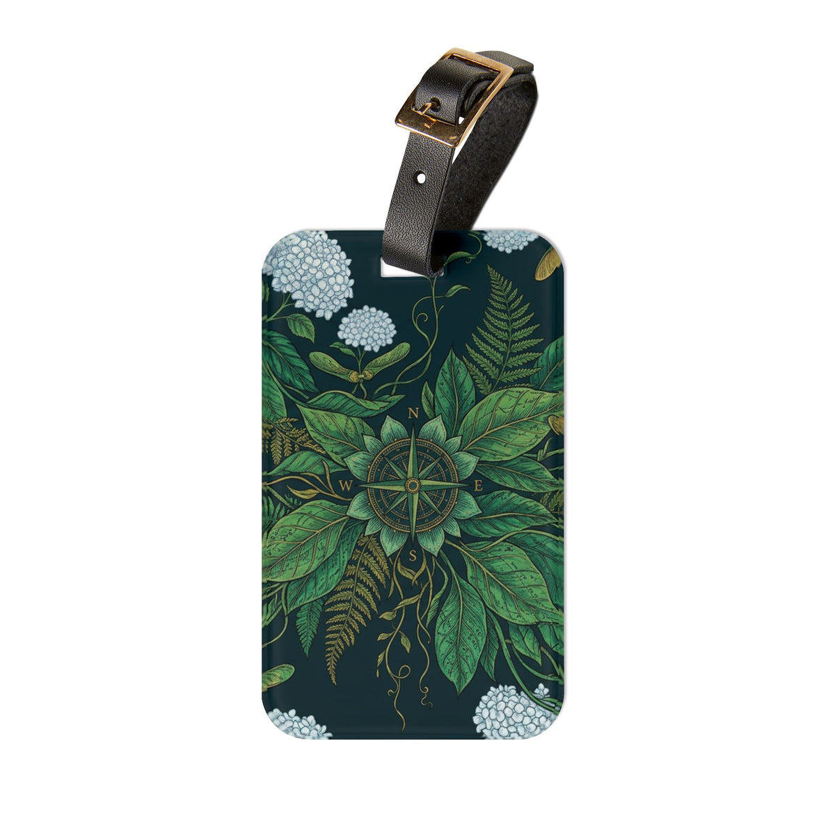 Stylized Compass Botanical Pattern Luggage Tag