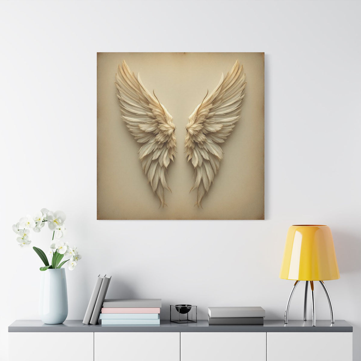 Soft Sepia Angel Wings Satin Canvas, Stretched