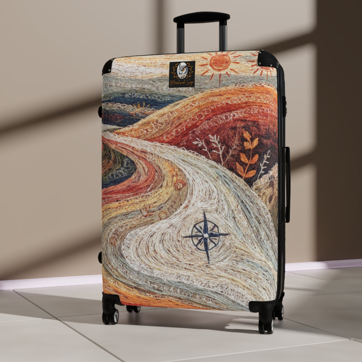 Stylized Compass Winding Path Suitcase