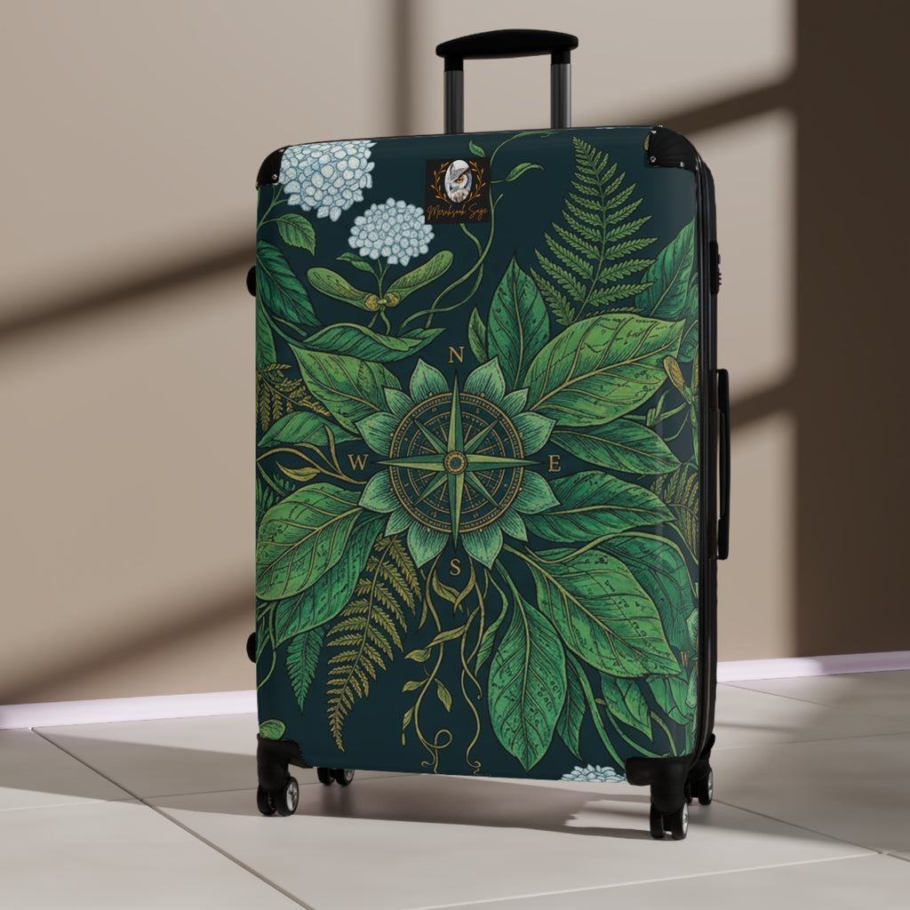 Stylized Compass Botanical Pattern Suitcase