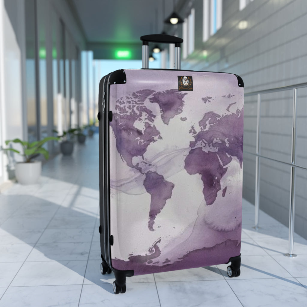 Purple Watercolor Map Suitcase