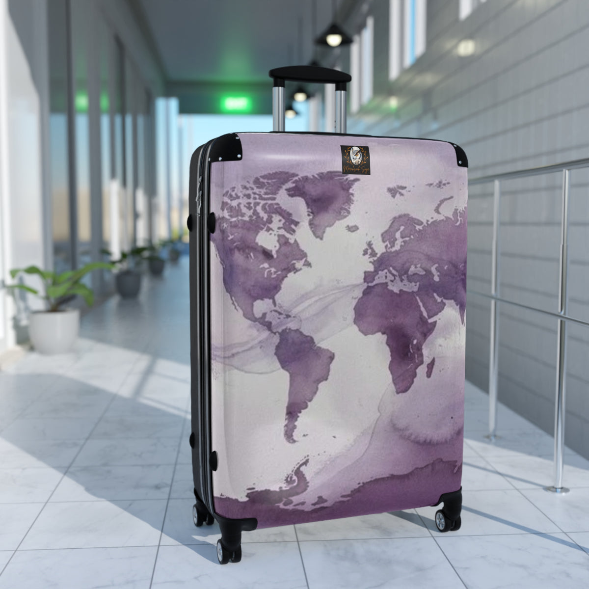 Purple Watercolor Map Suitcase
