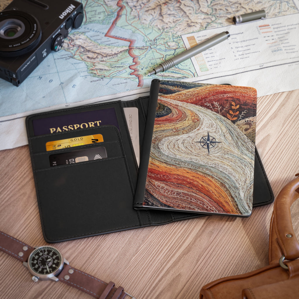 Stylized Compass Winding Path Passport Cover