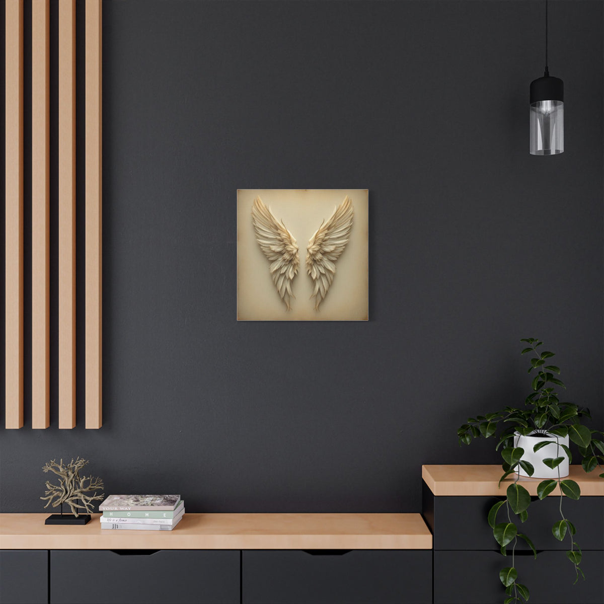 Soft Sepia Angel Wings Satin Canvas, Stretched