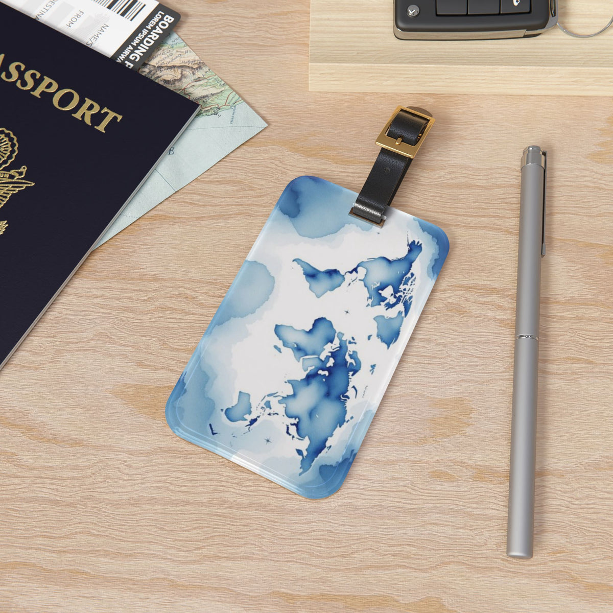 Blue Watercolor Map Luggage Tag