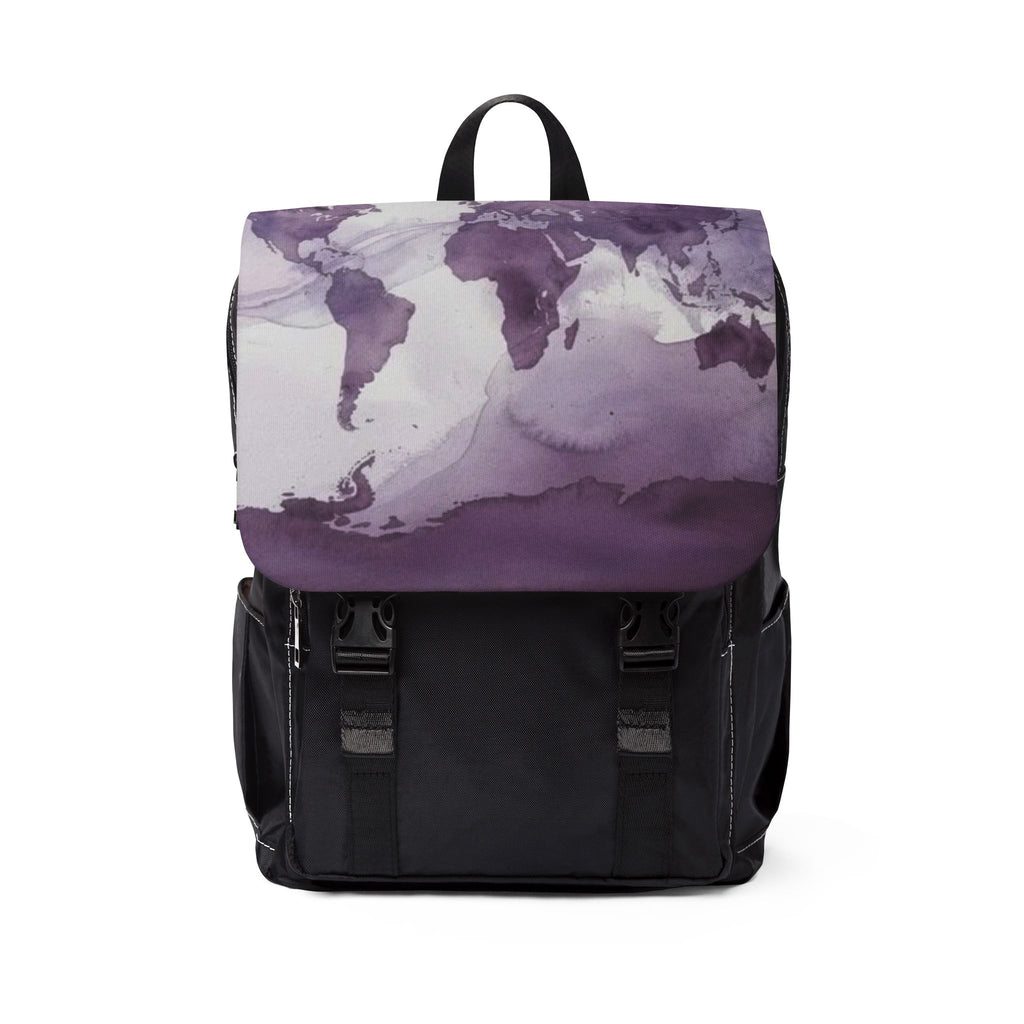 Purple Watercolor Map Oxford Canvas Backpack