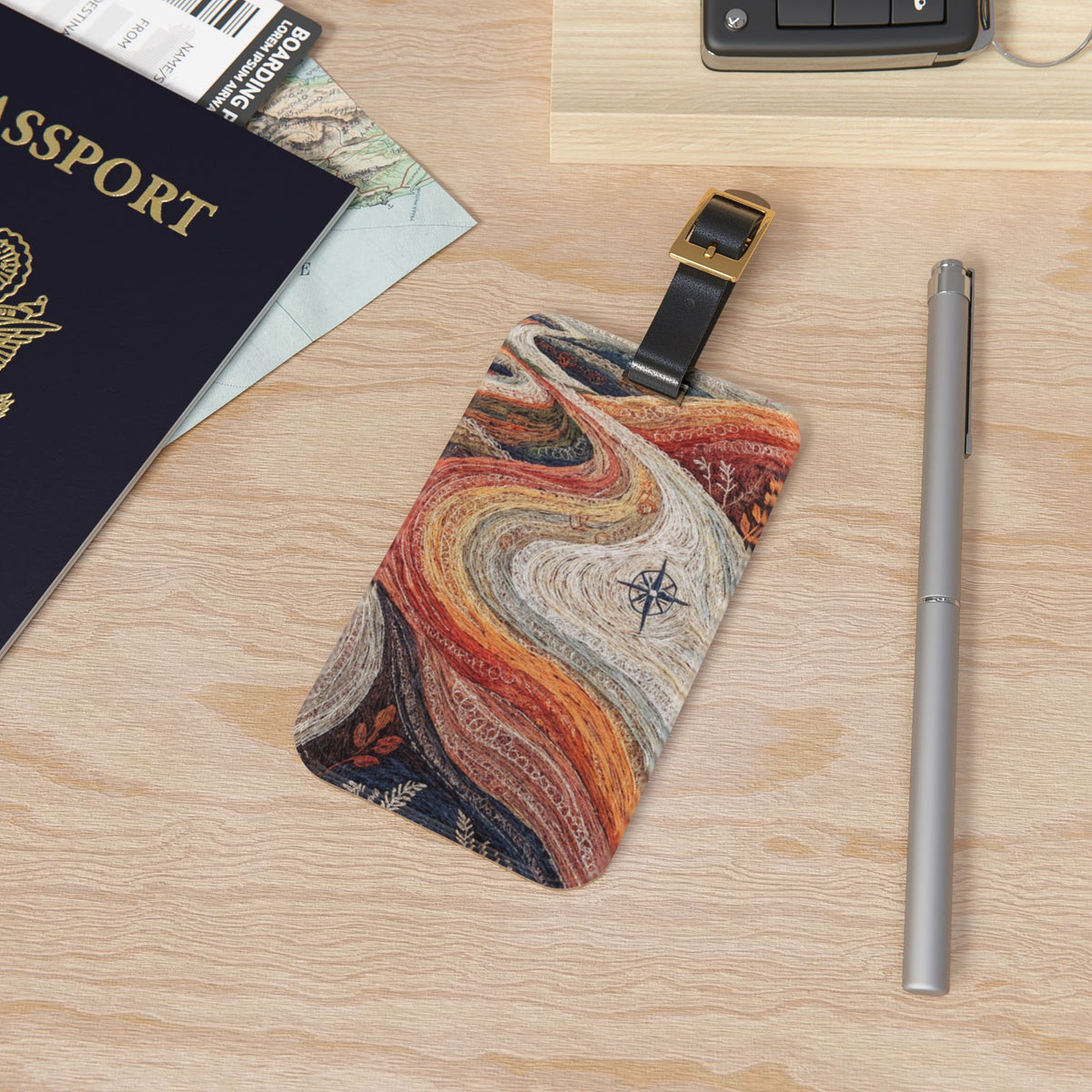 Stylized Compass Winding Path Luggage Tag