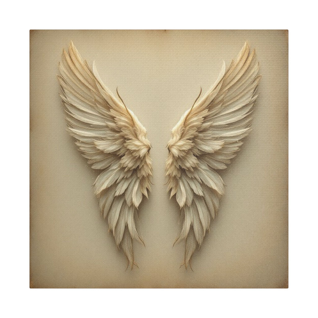 Soft Sepia Angel Wings Satin Canvas, Stretched