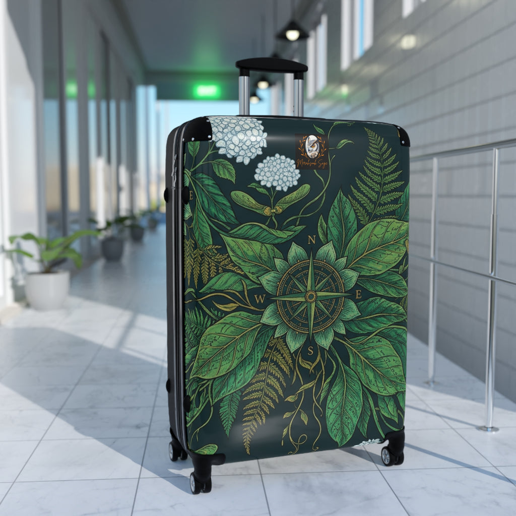 Stylized Compass Botanical Pattern Suitcase