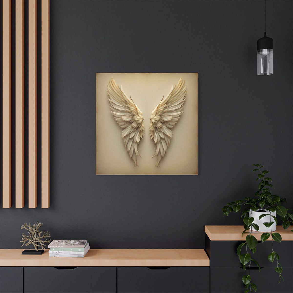 Soft Sepia Angel Wings Satin Canvas, Stretched