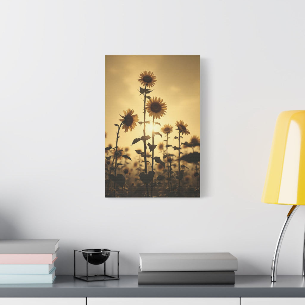 Soft Sepia Sunlit Sunflowers Satin Canvas, Stretched