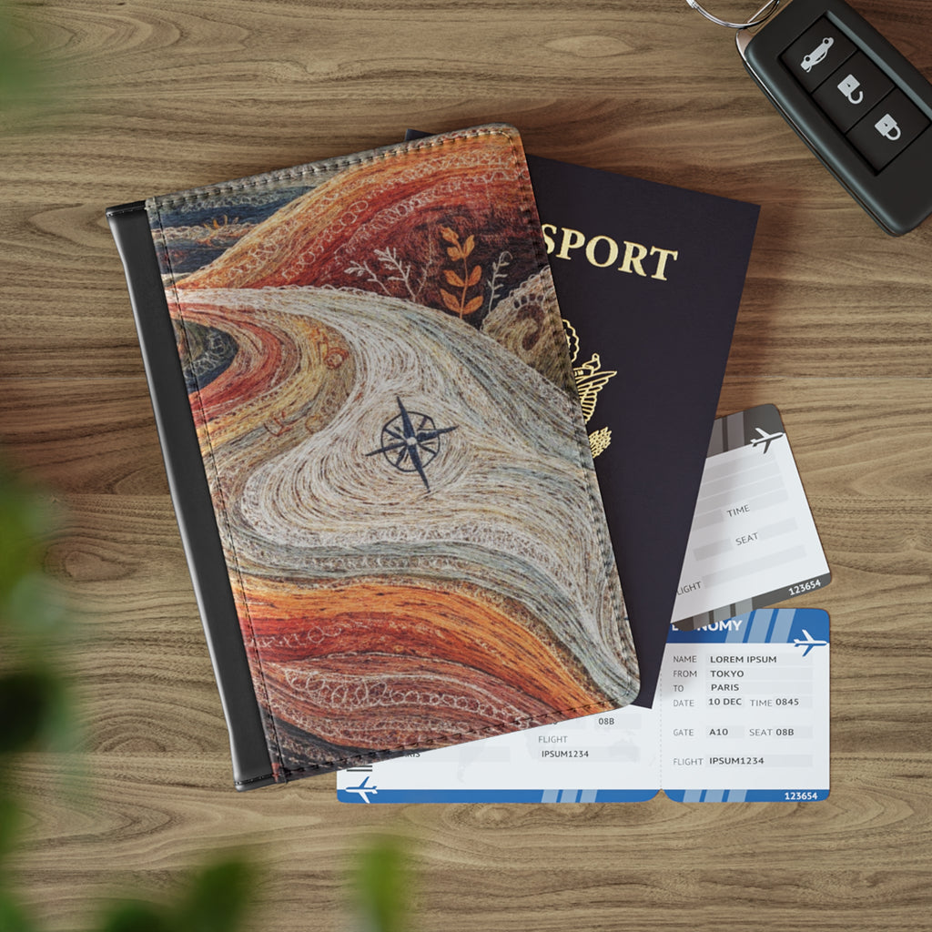 Stylized Compass Winding Path Passport Cover