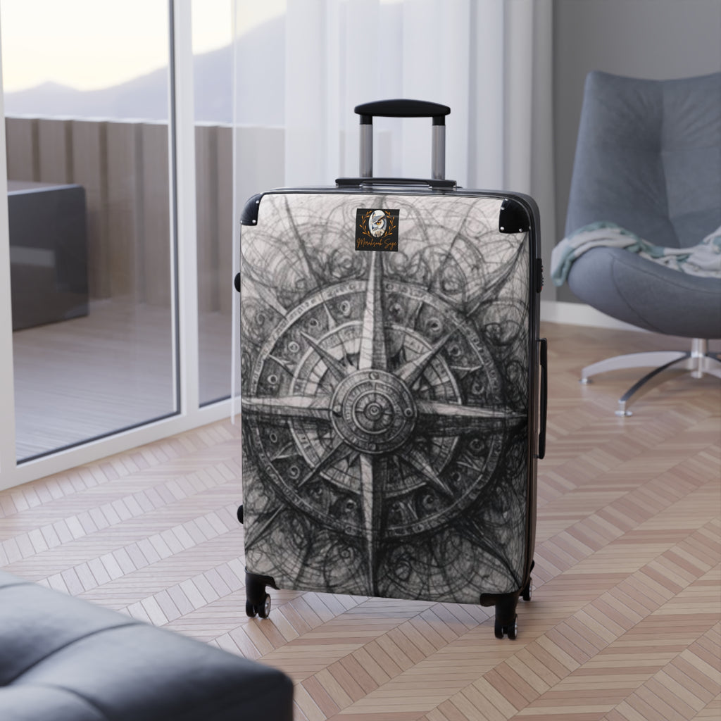 Stylized Illustrated Compass Suitcase