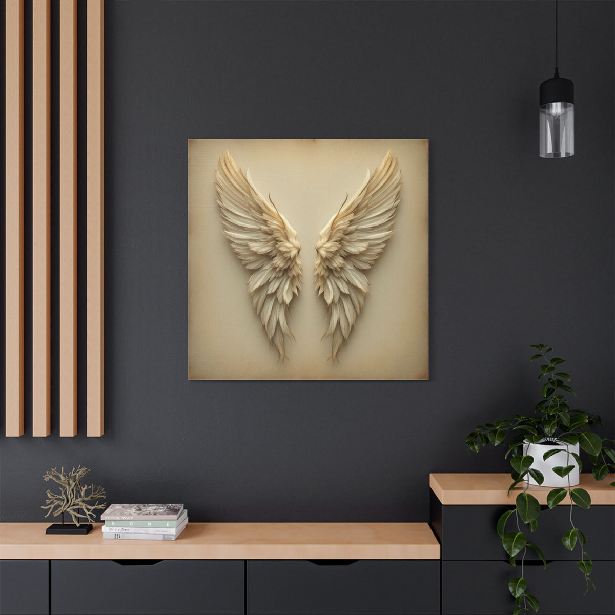Soft Sepia Angel Wings Satin Canvas, Stretched