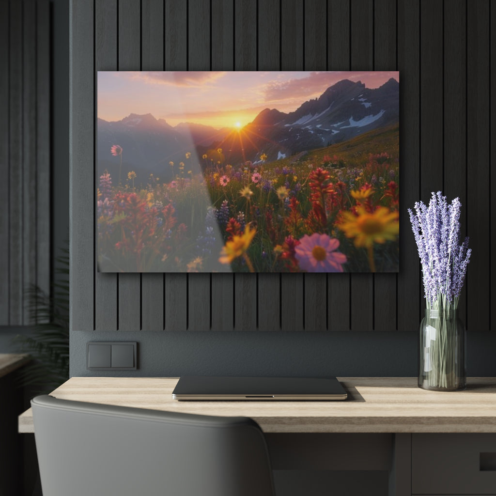 Mountain Meadow Wildflowers at Sunset Acrylic Prints (French Cleat Hanging)
