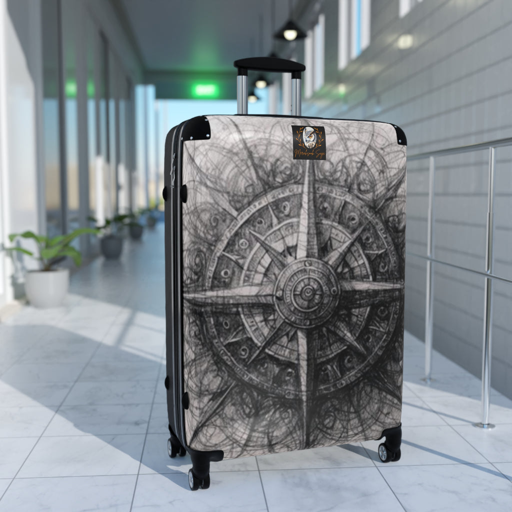 Stylized Illustrated Compass Suitcase