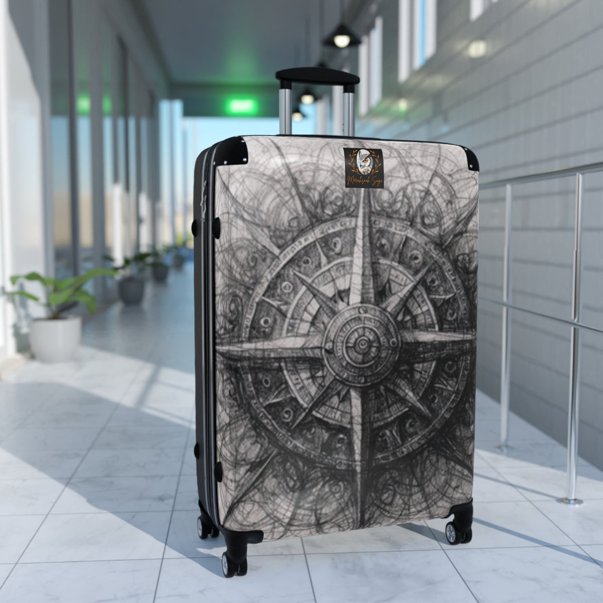 Stylized Illustrated Compass Suitcase
