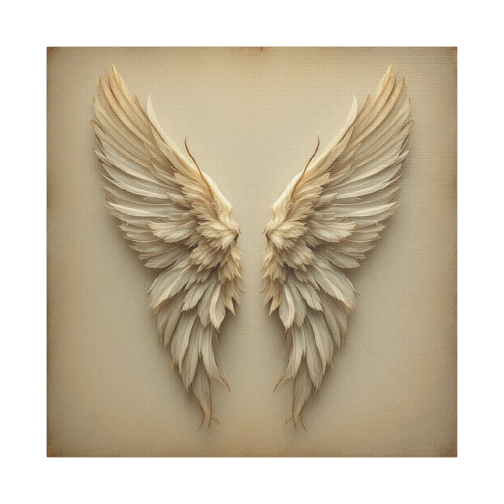 Soft Sepia Angel Wings Satin Canvas, Stretched