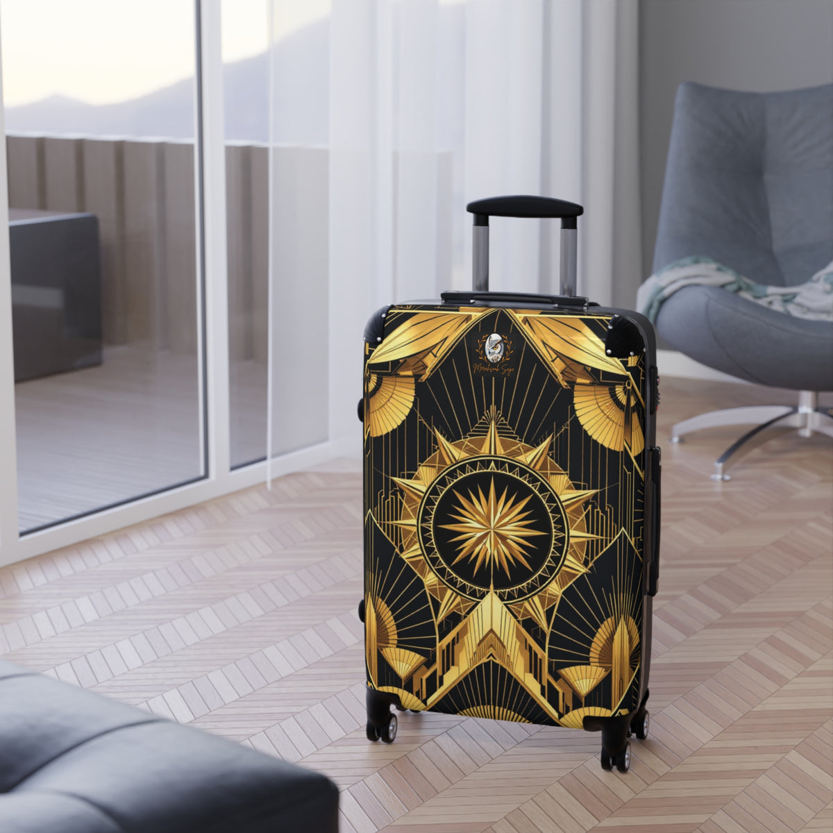 Art Deco Stylized Compass Burst Suitcase