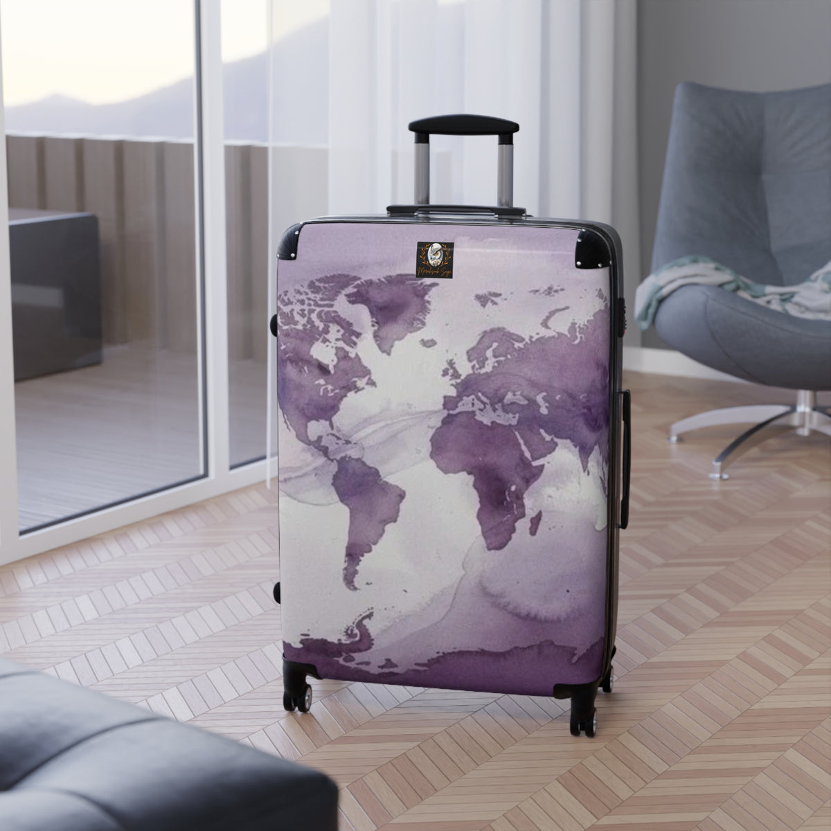 Purple Watercolor Map Suitcase
