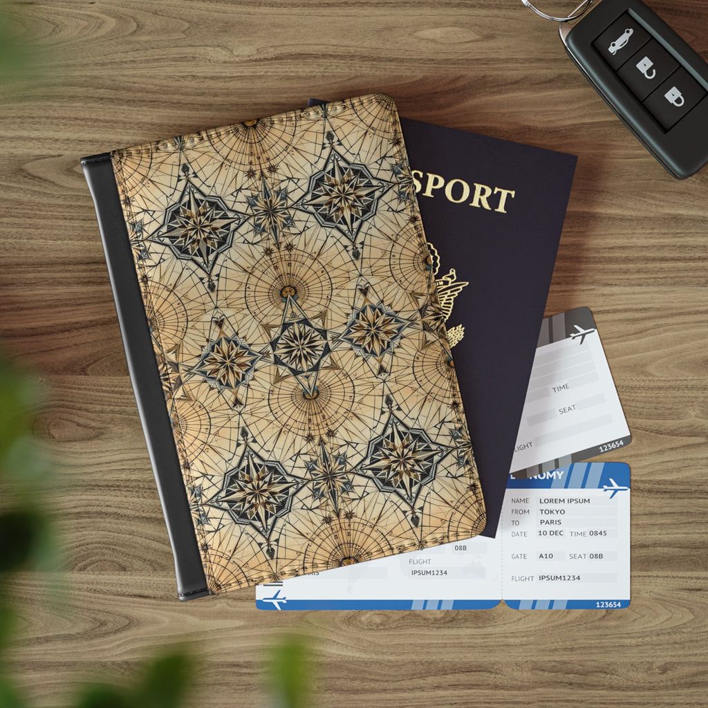 Vintage Compass Pattern Passport Cover