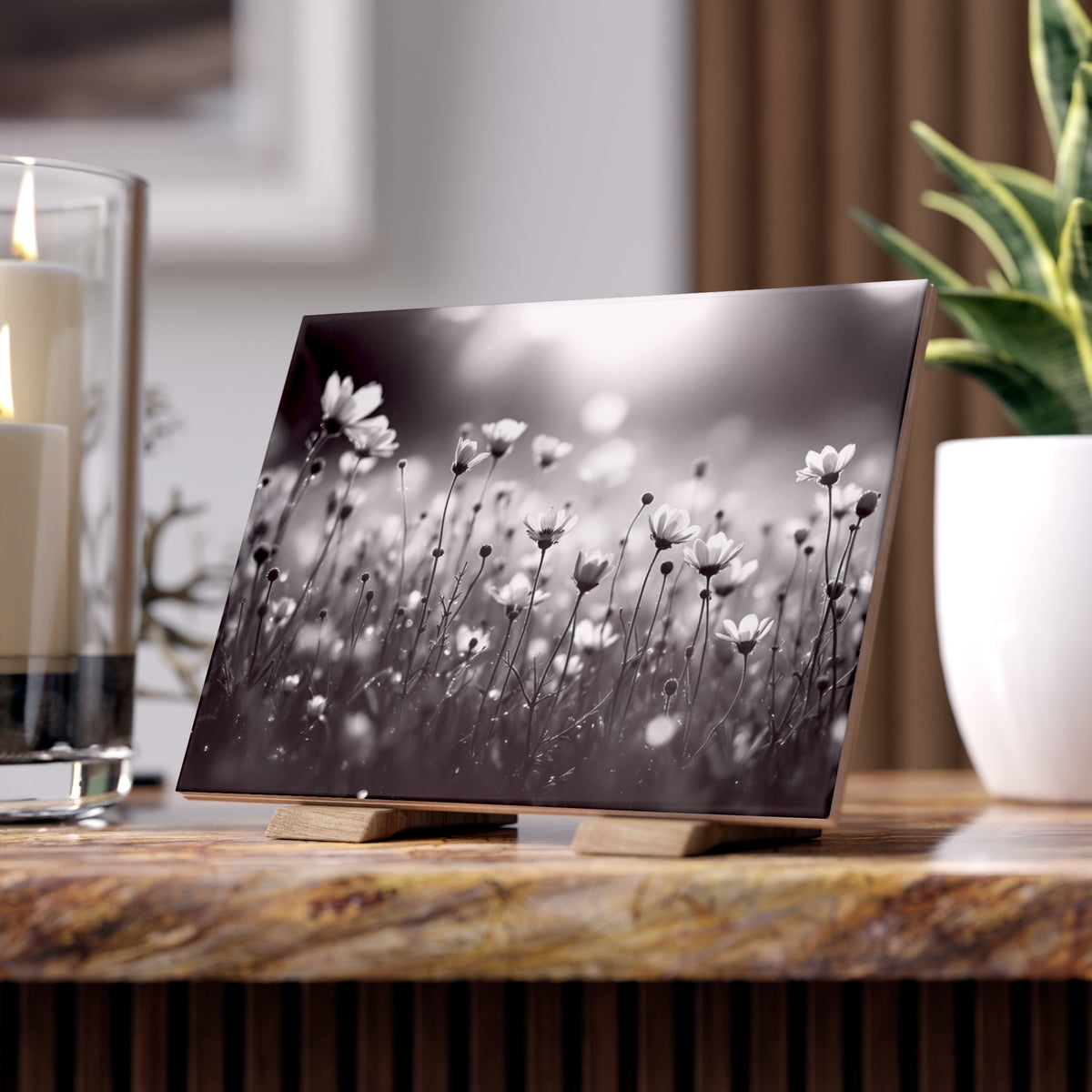 Black and White Floral Print; Design Accent Ceramic Tile