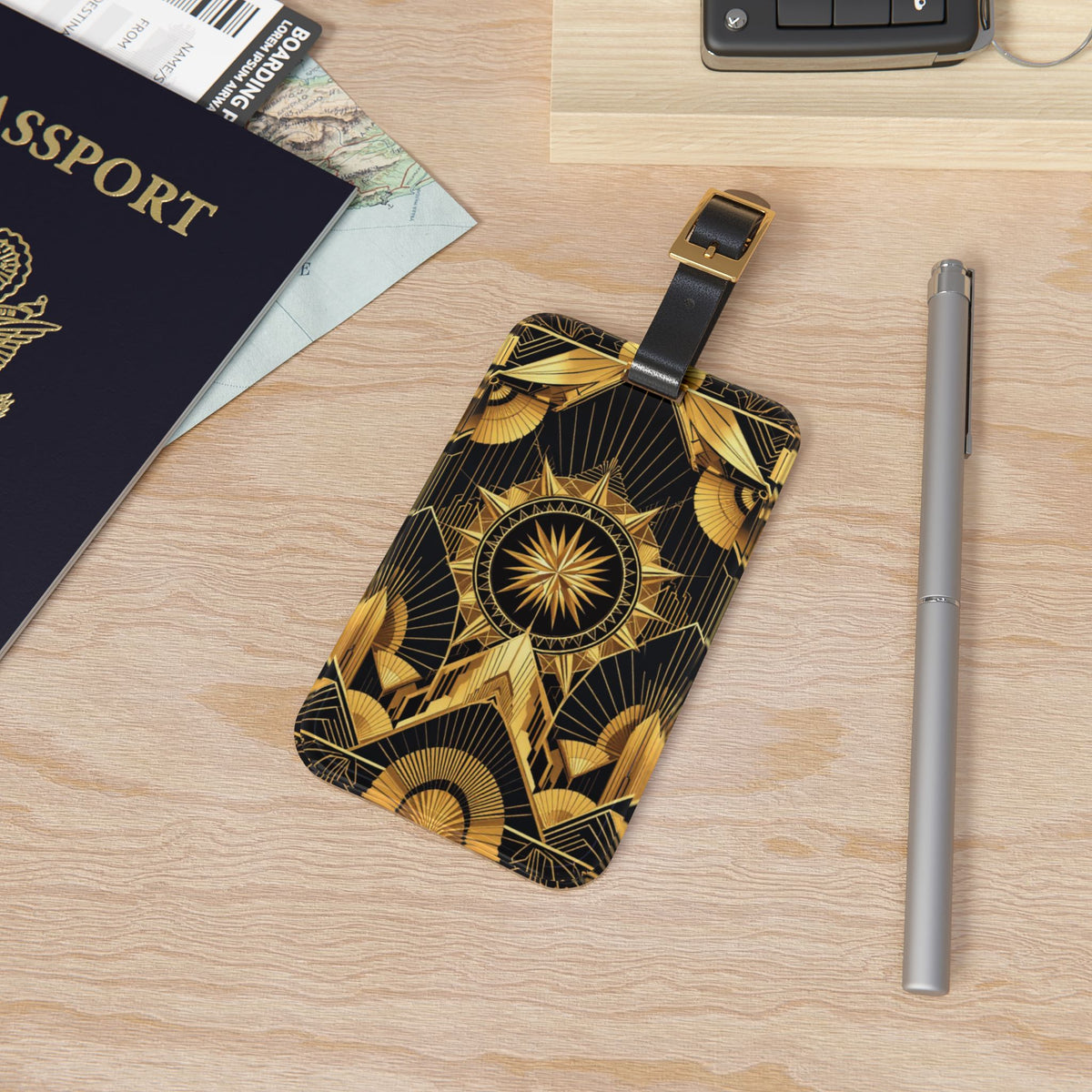 Art Deco Stylized Compass Burst Luggage Tag
