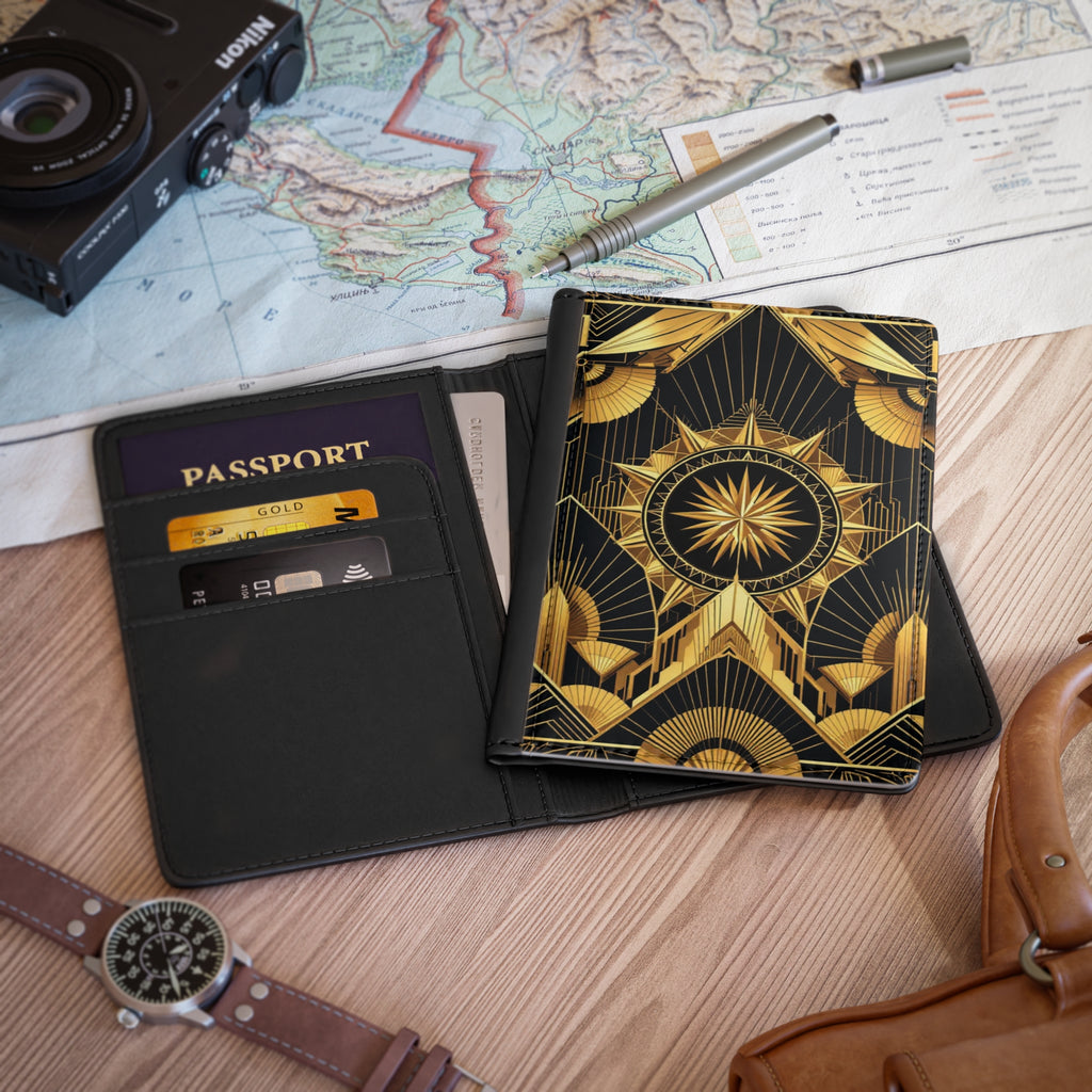 Art Deco Stylized Compass Burst Passport Cover