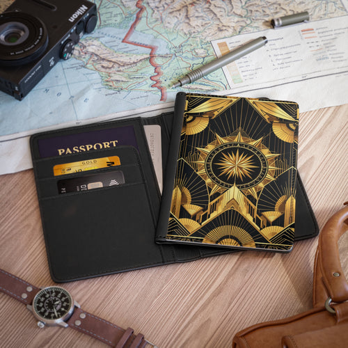 Art Deco Stylized Compass Burst Passport Cover