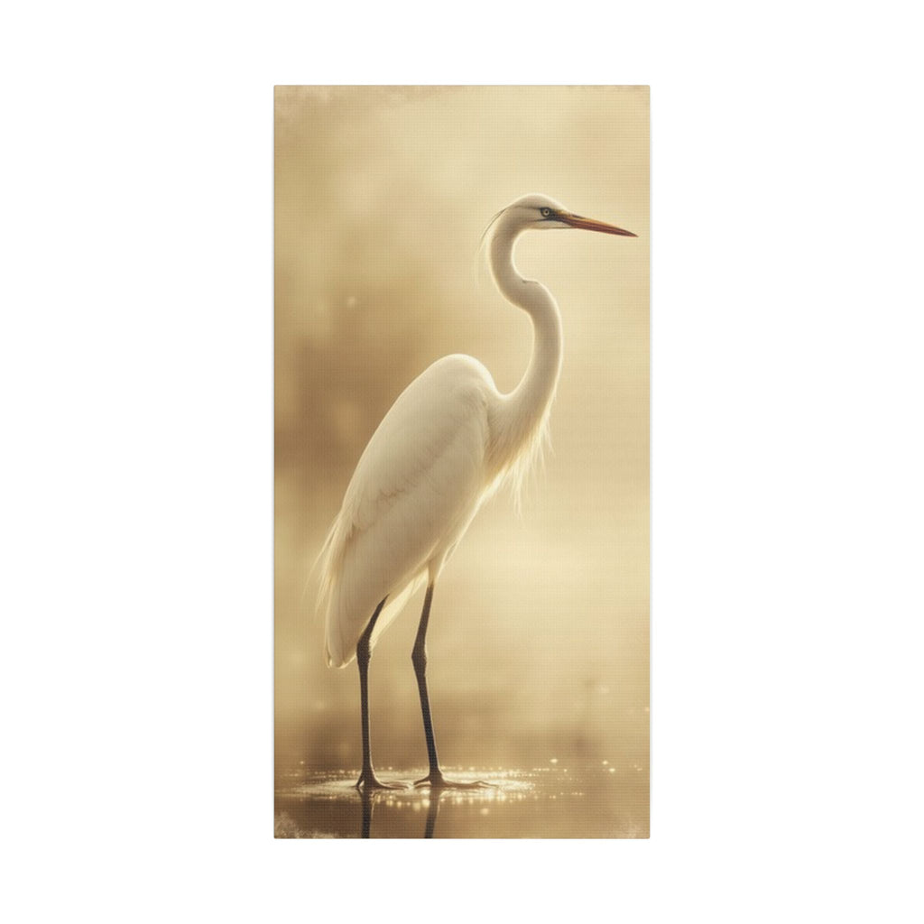 Soft Sepia Great White Heron Satin Canvas, Stretched