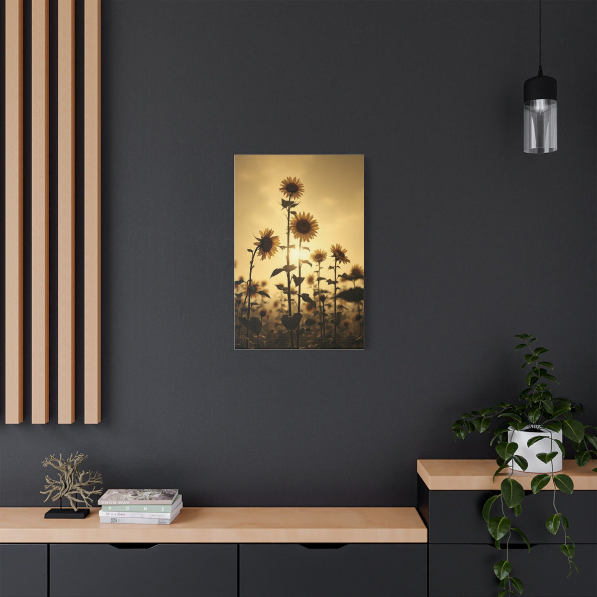 Soft Sepia Sunlit Sunflowers Satin Canvas, Stretched