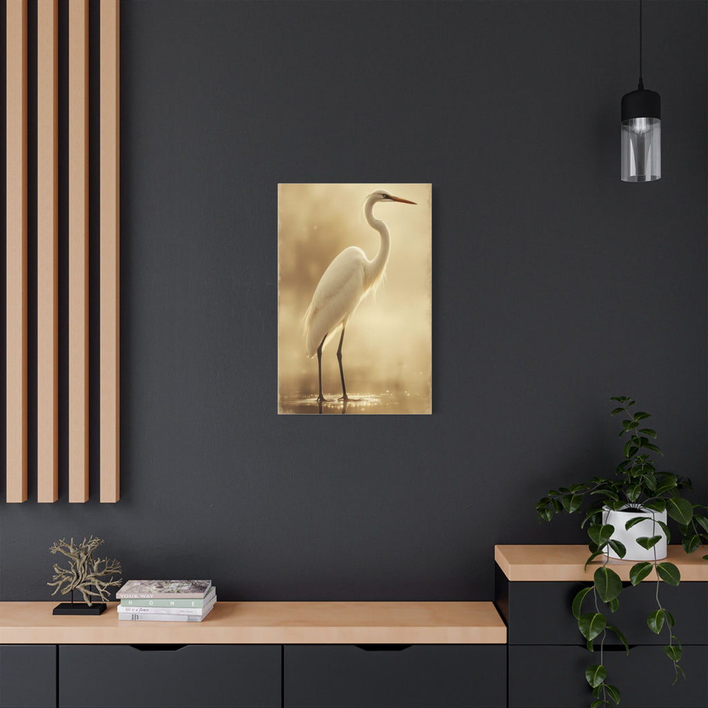 Soft Sepia Great White Heron Satin Canvas, Stretched