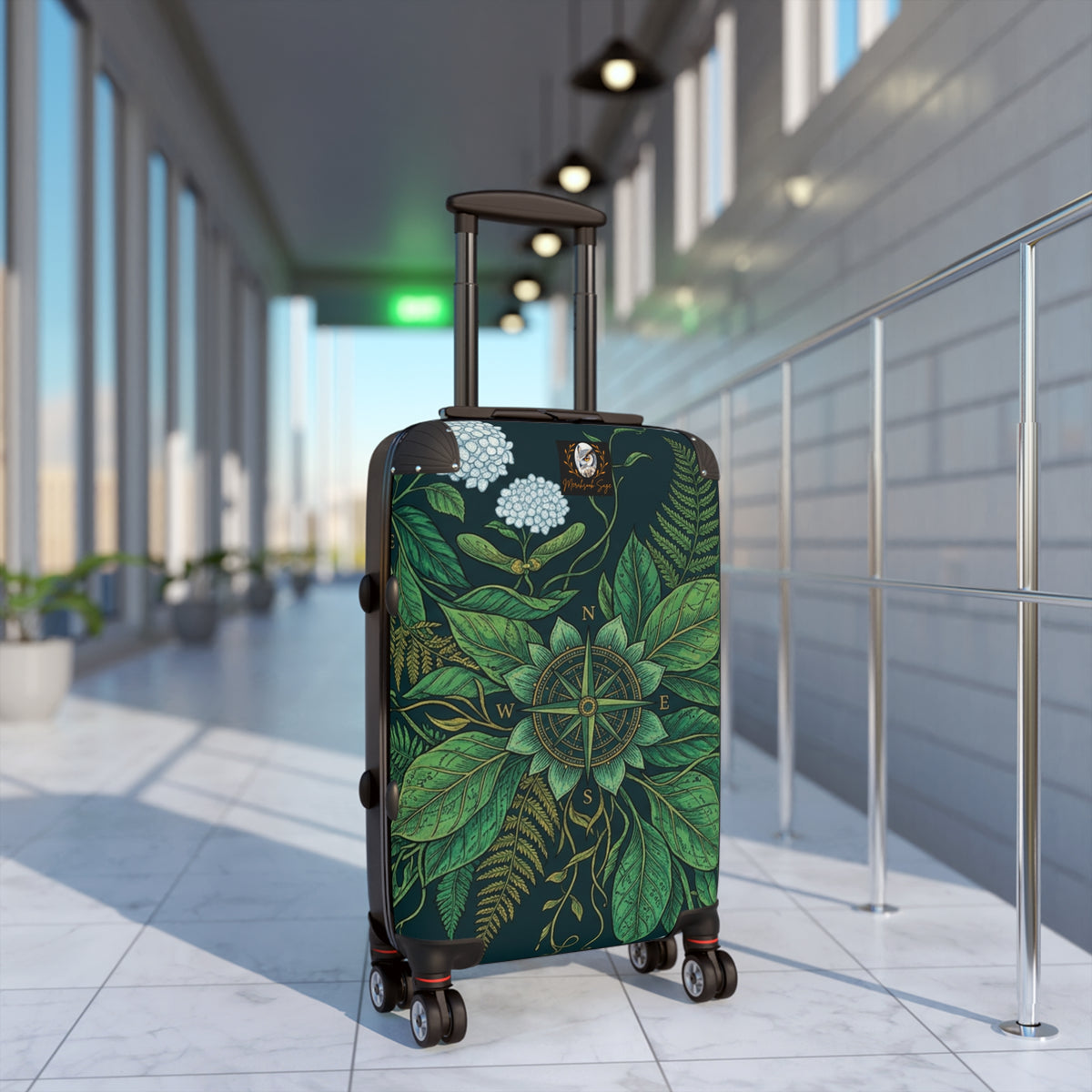 Stylized Compass Botanical Pattern Suitcase